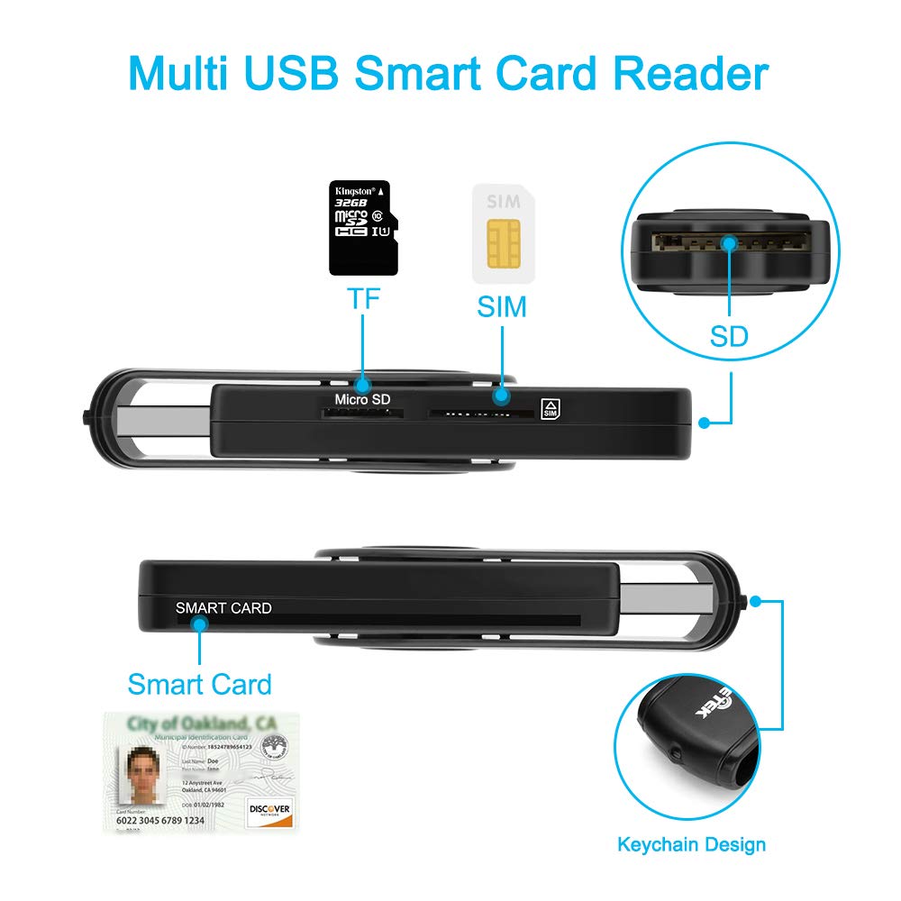 Usb Smart Card Reader, Rocketek Dod Military Usb Cac Memory Card Reader Compatible With Windows, Linux/Unix, Macos X   Build In Sdhc/Sdxc/Sd Card Reader And Micro Sd Card Reader
